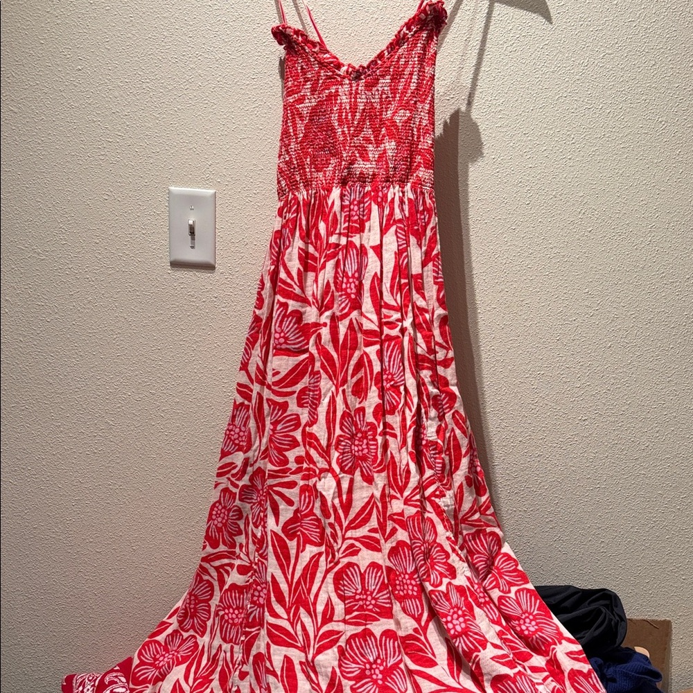 Free People Red and White Floral Maxi Dress